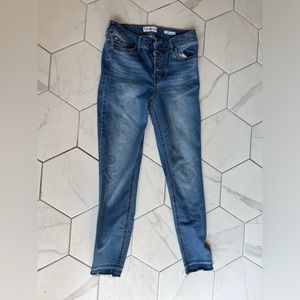 Black daisy high rise ankle skinny jeans